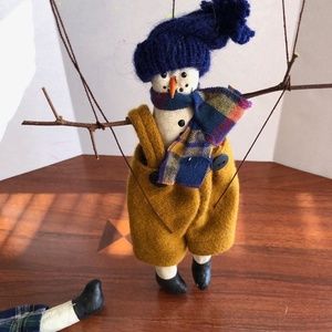 Gorgeous Boutique Folk Art Snowman/men String Puppets Christmas Holiday Set Gift
